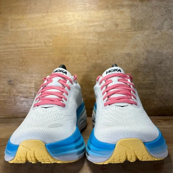 Hoka One One Bondi 8 REFLECTIVE Womens Sz 7.5 Running Shoes Sneakers White Blue - Picture 2 of 11
